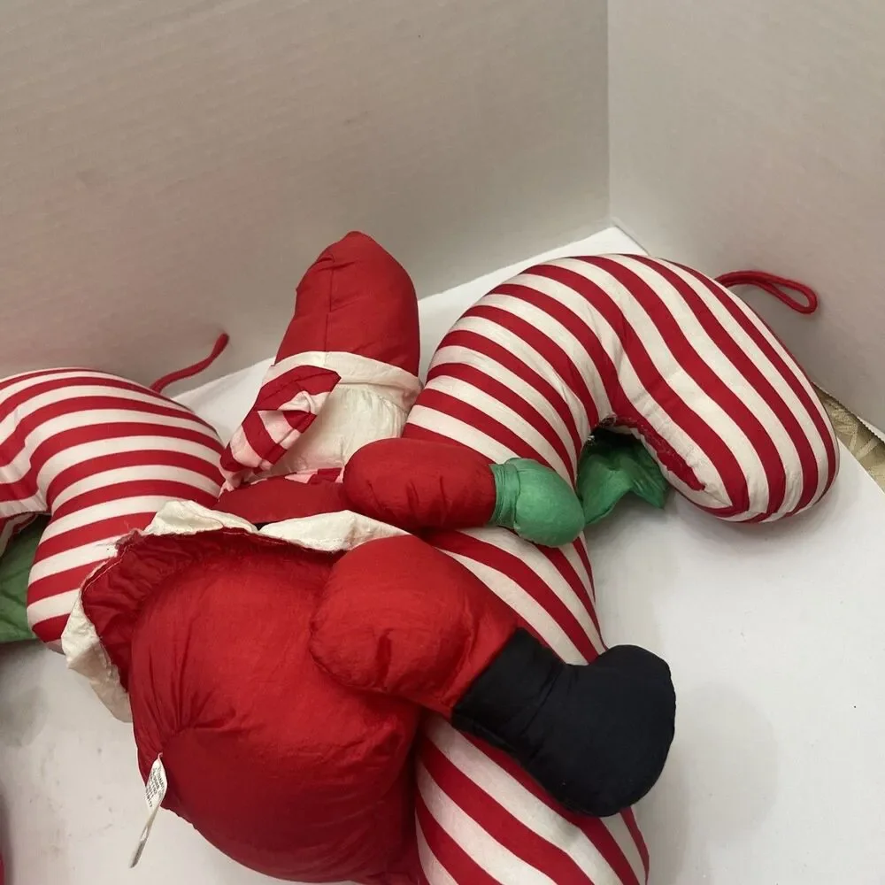 2 Vtg Inter. Silver Co Christmas Plush Parachute Nylon Santa Snowman 19” Hanging